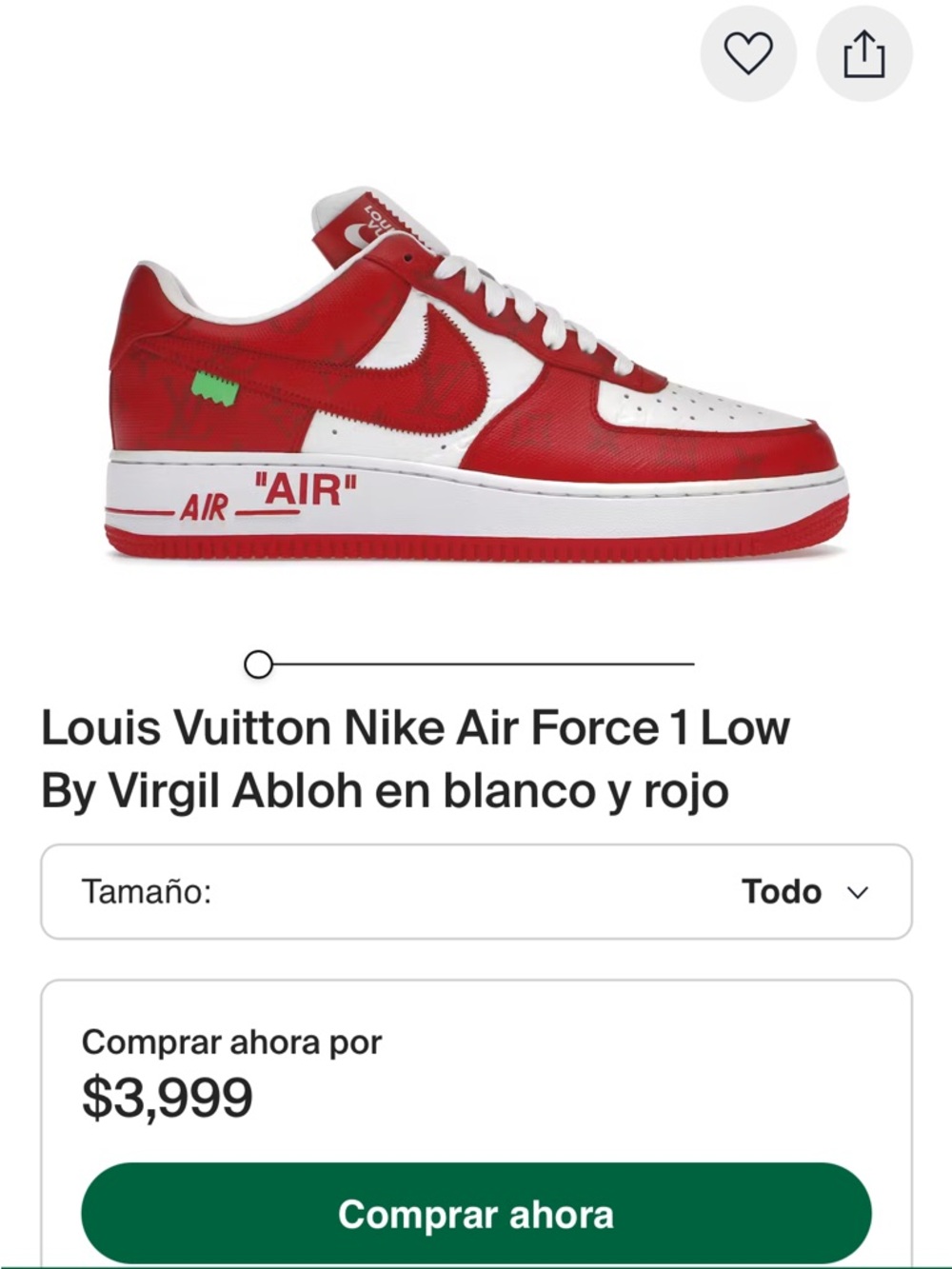 Louis Vuitton Nike Air Force 1 Low used size 10.